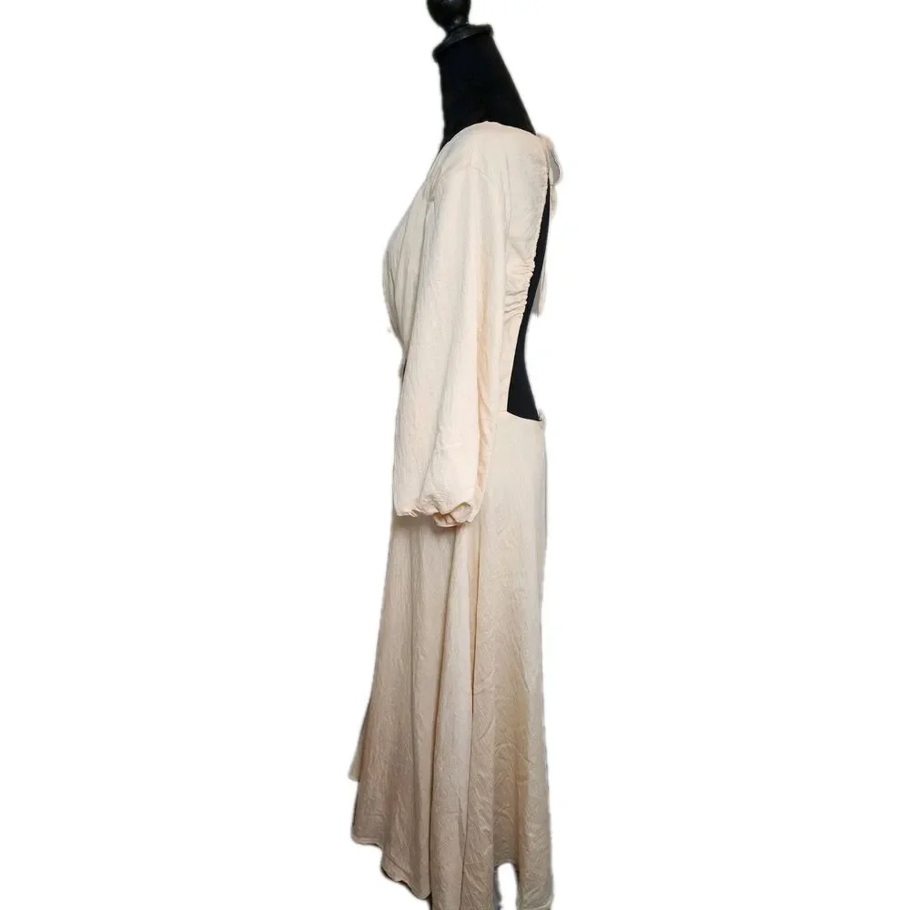 Asos Edition Cream Dress Women Sz 10 M Balloon Sleeve Mid cut outs Renaissance
